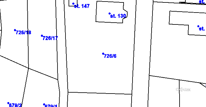 Parcela st. 726/6 v KÚ Chlum u Blatné, Katastrální mapa