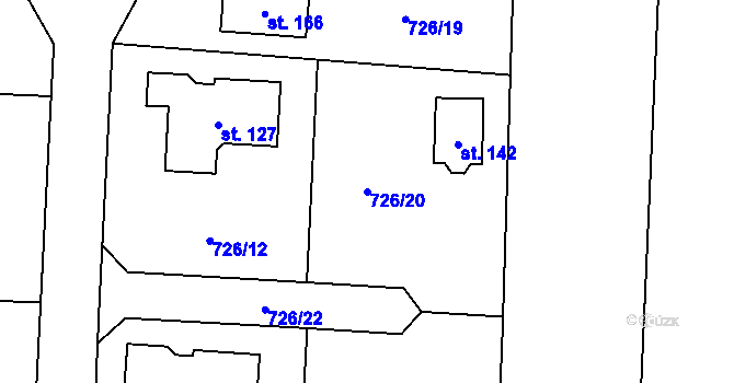Parcela st. 726/20 v KÚ Chlum u Blatné, Katastrální mapa