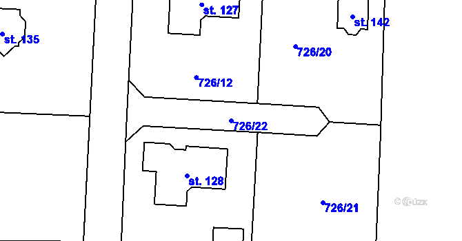 Parcela st. 726/22 v KÚ Chlum u Blatné, Katastrální mapa