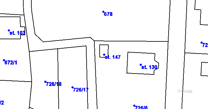 Parcela st. 147 v KÚ Chlum u Blatné, Katastrální mapa