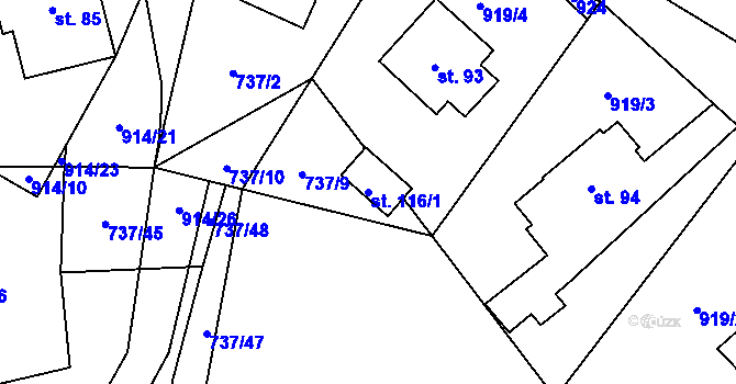 Parcela st. 116/1 v KÚ Chlum u Blovic, Katastrální mapa