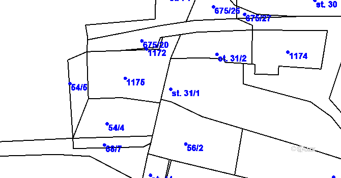 Parcela st. 31/1 v KÚ Chlum nad Berounkou, Katastrální mapa