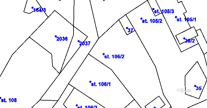 Parcela st. 106/2 v KÚ Chlum u Dubé, Katastrální mapa