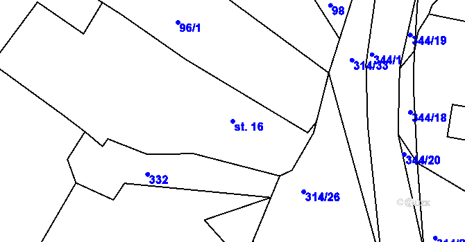 Parcela st. 16 v KÚ Chlum u Hradce Králové, Katastrální mapa