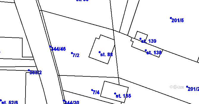Parcela st. 88 v KÚ Chlum u Hradce Králové, Katastrální mapa