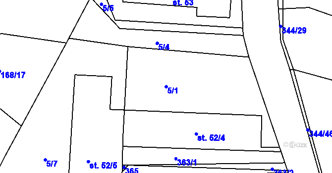 Parcela st. 5/1 v KÚ Chlum u Hradce Králové, Katastrální mapa
