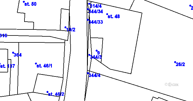 Parcela st. 9 v KÚ Chlum u Hradce Králové, Katastrální mapa