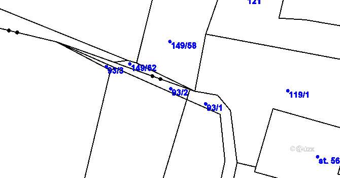 Parcela st. 93/2 v KÚ Chlum u Hradce Králové, Katastrální mapa