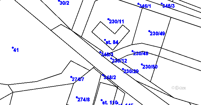 Parcela st. 348/3 v KÚ Chlum u Hradce Králové, Katastrální mapa