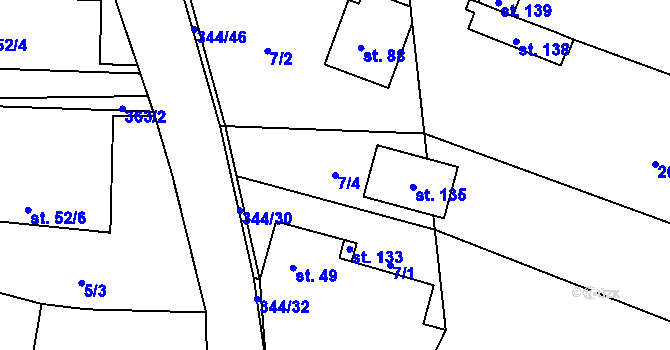 Parcela st. 7/4 v KÚ Chlum u Hradce Králové, Katastrální mapa