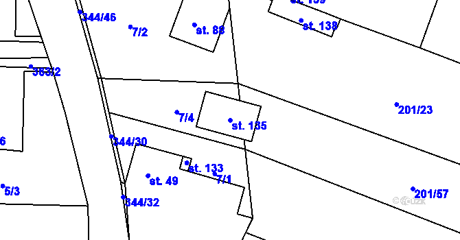Parcela st. 135 v KÚ Chlum u Hradce Králové, Katastrální mapa