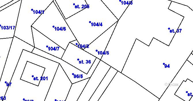 Parcela st. 104/5 v KÚ Chlum u Hlinska, Katastrální mapa