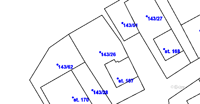 Parcela st. 143/26 v KÚ Chlum u Hlinska, Katastrální mapa