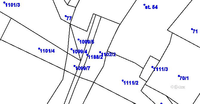Parcela st. 1102/2 v KÚ Chlum u Hlinska, Katastrální mapa