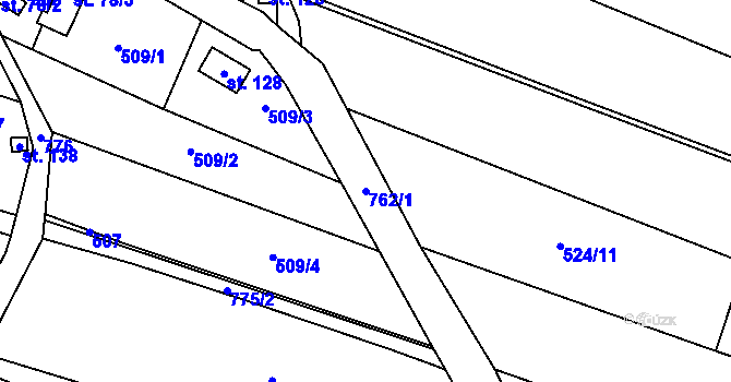 Parcela st. 762/1 v KÚ Chlum u Hořic, Katastrální mapa