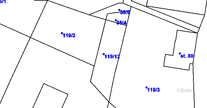 Parcela st. 119/12 v KÚ Chlum nad Jihlavou, Katastrální mapa