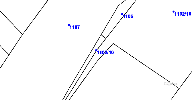 Parcela st. 1102/10 v KÚ Chlum nad Jihlavou, Katastrální mapa