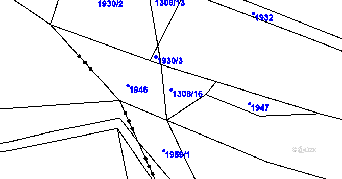 Parcela st. 1308/16 v KÚ Chlum nad Jihlavou, Katastrální mapa