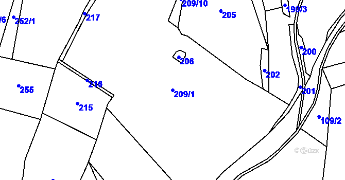 Parcela st. 209/1 v KÚ Chlum, Katastrální mapa