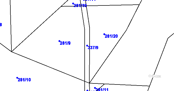 Parcela st. 337/9 v KÚ Korouhvice, Katastrální mapa