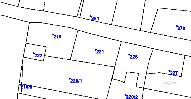 Parcela st. 221 v KÚ Chlum Svaté Maří, Katastrální mapa