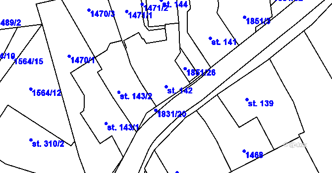 Parcela st. 142 v KÚ Chlum u Třeboně, Katastrální mapa