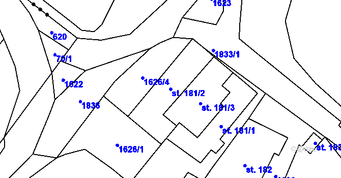 Parcela st. 181/2 v KÚ Chlum u Třeboně, Katastrální mapa