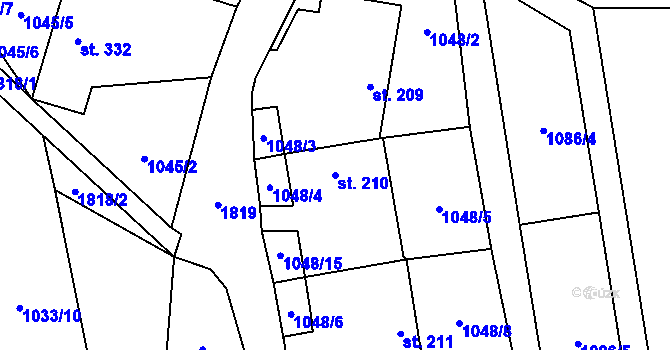 Parcela st. 210 v KÚ Chlum u Třeboně, Katastrální mapa