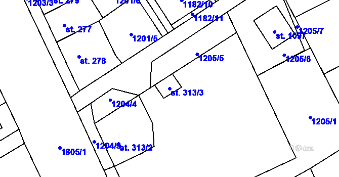 Parcela st. 313/3 v KÚ Chlum u Třeboně, Katastrální mapa