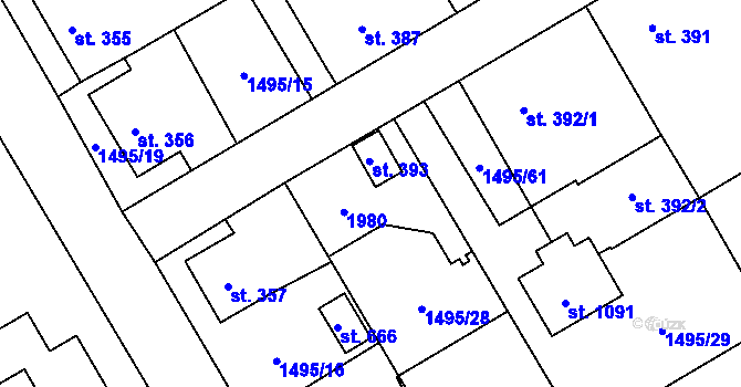 Parcela st. 393 v KÚ Chlum u Třeboně, Katastrální mapa
