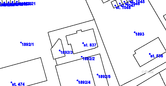 Parcela st. 837 v KÚ Chlum u Třeboně, Katastrální mapa