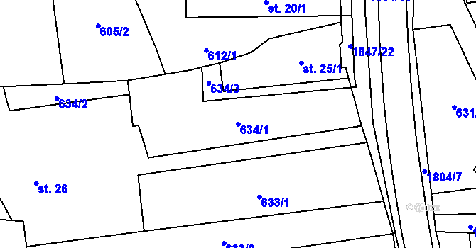 Parcela st. 634/1 v KÚ Chlum u Třeboně, Katastrální mapa