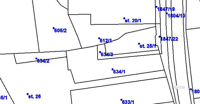 Parcela st. 634/3 v KÚ Chlum u Třeboně, Katastrální mapa