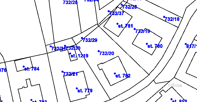 Parcela st. 732/20 v KÚ Chlum u Třeboně, Katastrální mapa