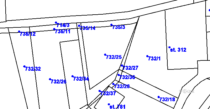 Parcela st. 732/25 v KÚ Chlum u Třeboně, Katastrální mapa