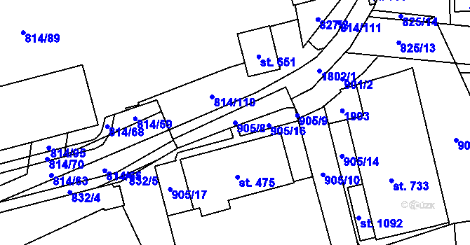 Parcela st. 905/8 v KÚ Chlum u Třeboně, Katastrální mapa