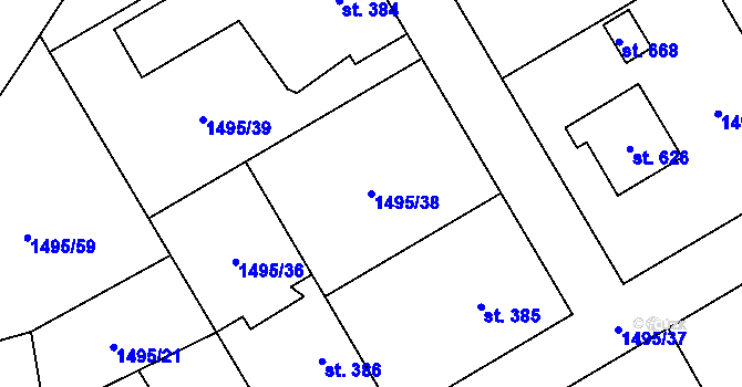 Parcela st. 1495/38 v KÚ Chlum u Třeboně, Katastrální mapa