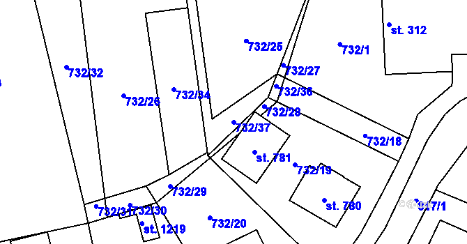 Parcela st. 732/37 v KÚ Chlum u Třeboně, Katastrální mapa