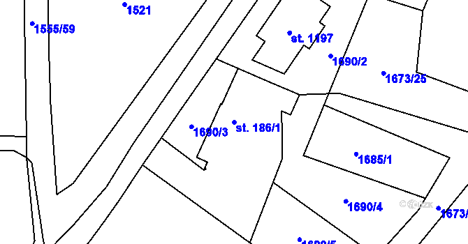 Parcela st. 186/1 v KÚ Chlum u Třeboně, Katastrální mapa