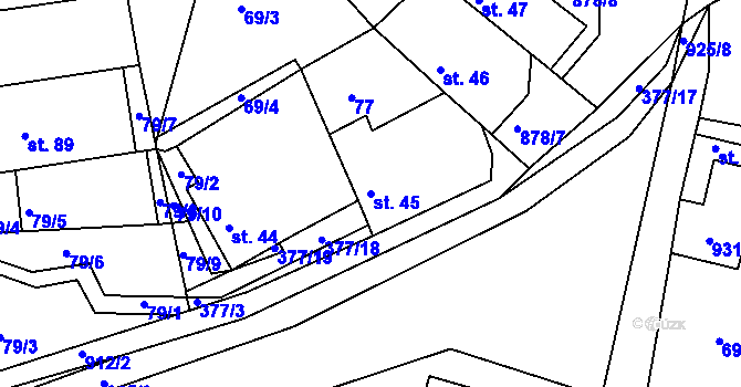 Parcela st. 45 v KÚ Chlumany, Katastrální mapa