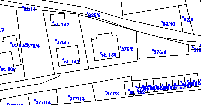 Parcela st. 136 v KÚ Chlumany, Katastrální mapa