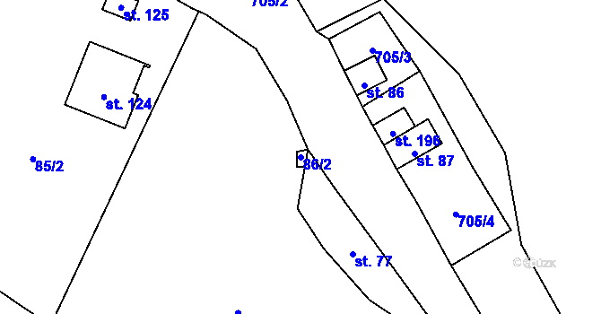 Parcela st. 86/2 v KÚ Chlumany, Katastrální mapa