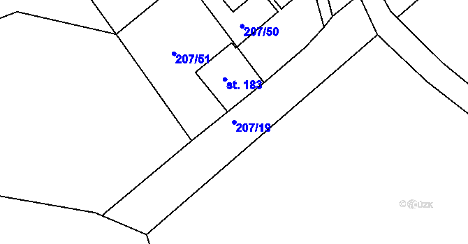 Parcela st. 207/19 v KÚ Chlumany, Katastrální mapa