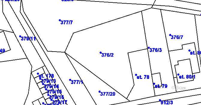 Parcela st. 376/2 v KÚ Chlumany, Katastrální mapa