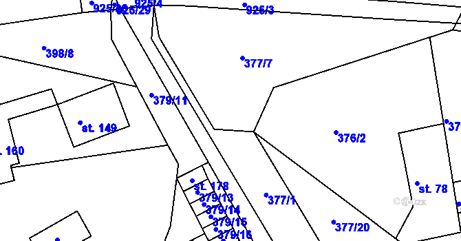 Parcela st. 377/1 v KÚ Chlumany, Katastrální mapa
