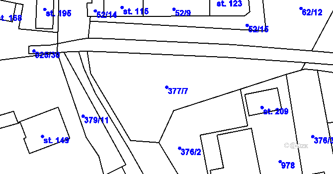 Parcela st. 377/7 v KÚ Chlumany, Katastrální mapa