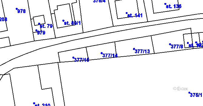 Parcela st. 377/14 v KÚ Chlumany, Katastrální mapa