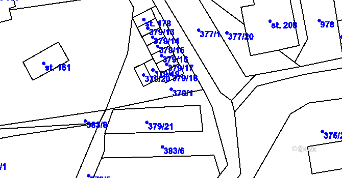 Parcela st. 379/1 v KÚ Chlumany, Katastrální mapa