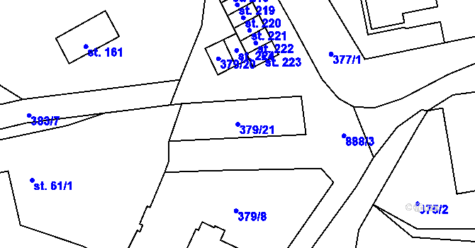 Parcela st. 379/21 v KÚ Chlumany, Katastrální mapa