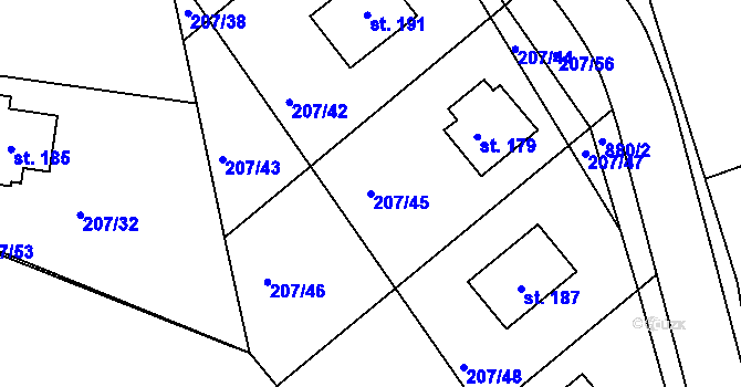 Parcela st. 207/45 v KÚ Chlumany, Katastrální mapa